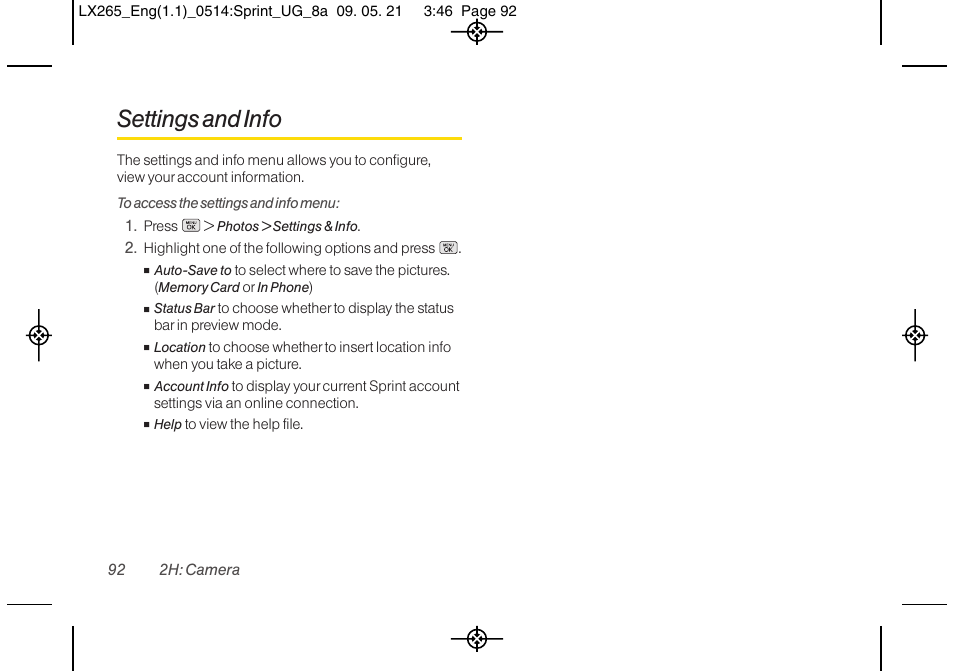 Settings and info | LG LGLX265 User Manual | Page 104 / 160