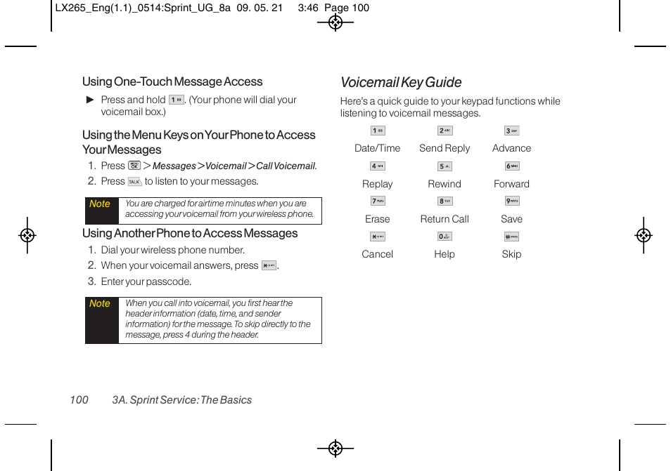 Voicemail key guide | LG LGLX265 User Manual | Page 112 / 160