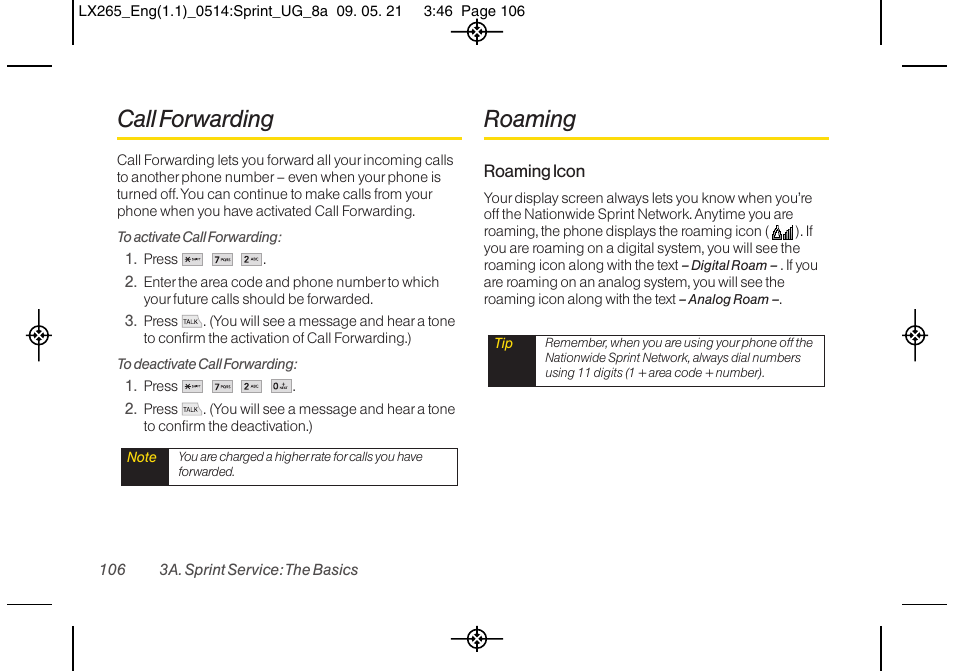 Call forwarding, Roaming | LG LGLX265 User Manual | Page 118 / 160