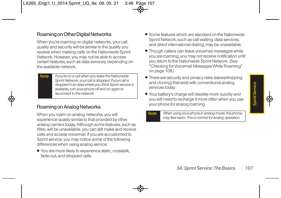 Roaming on other digital networks, Roaming on analog networks | LG LGLX265 User Manual | Page 119 / 160