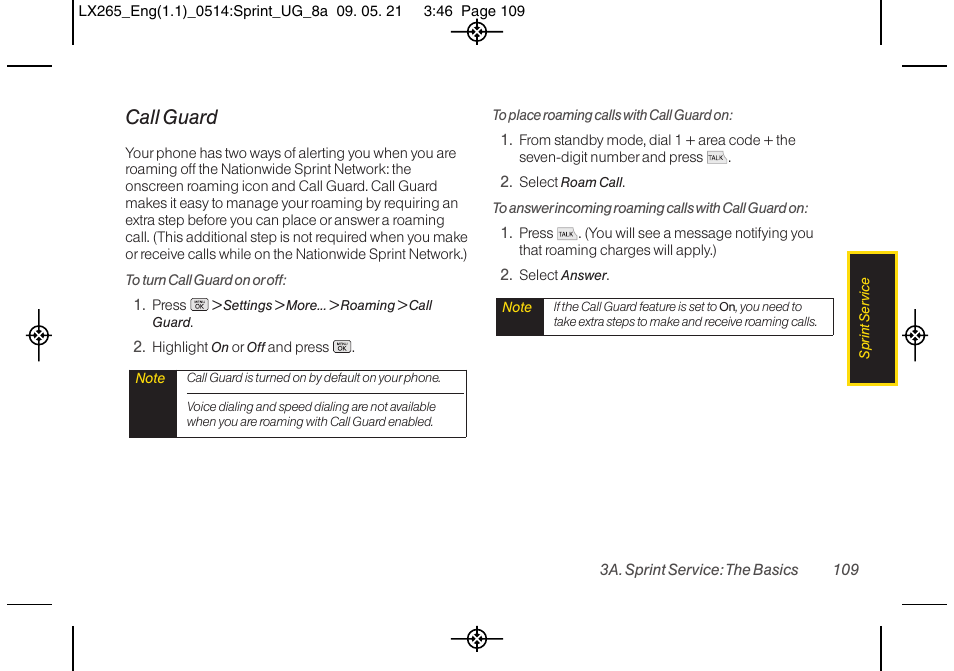 Call guard | LG LGLX265 User Manual | Page 121 / 160