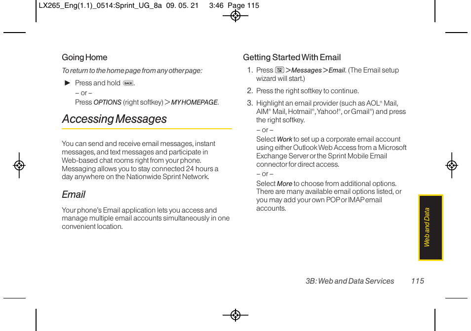 Accessing messages, Email | LG LGLX265 User Manual | Page 127 / 160
