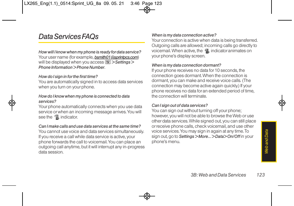 Data services faqs | LG LGLX265 User Manual | Page 135 / 160