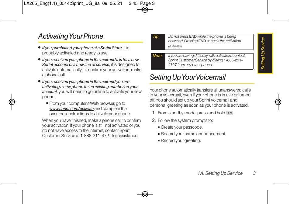 Activating yourphone, Setting up your voicemail | LG LGLX265 User Manual | Page 15 / 160