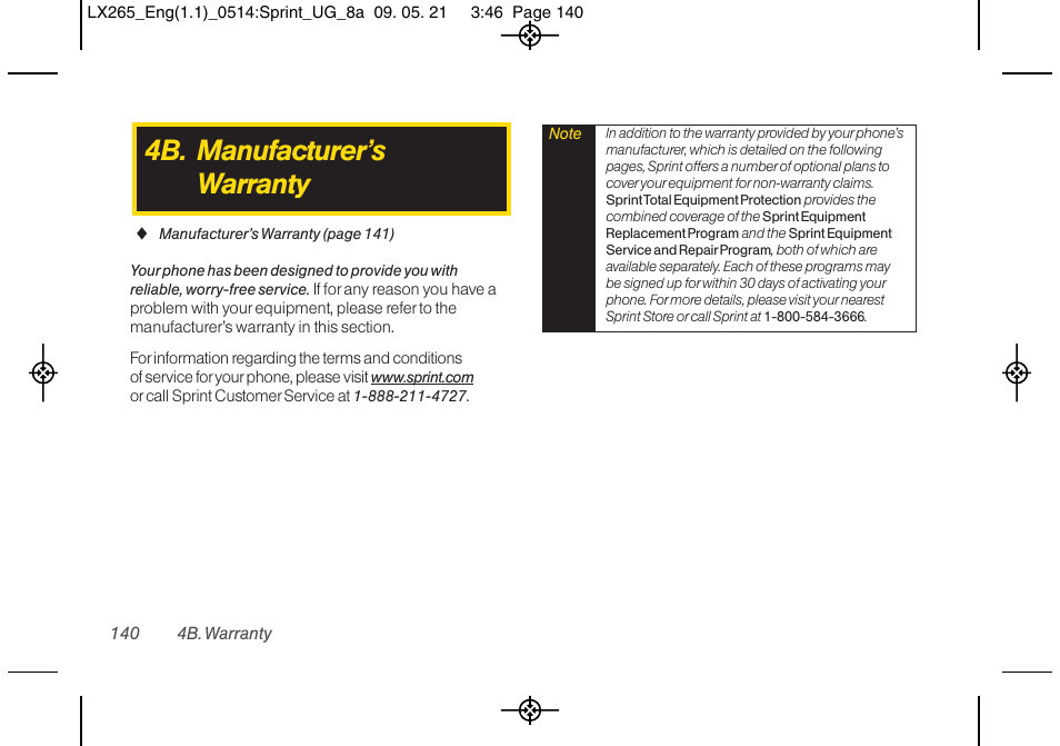 4b. manufacturer’s warranty | LG LGLX265 User Manual | Page 152 / 160