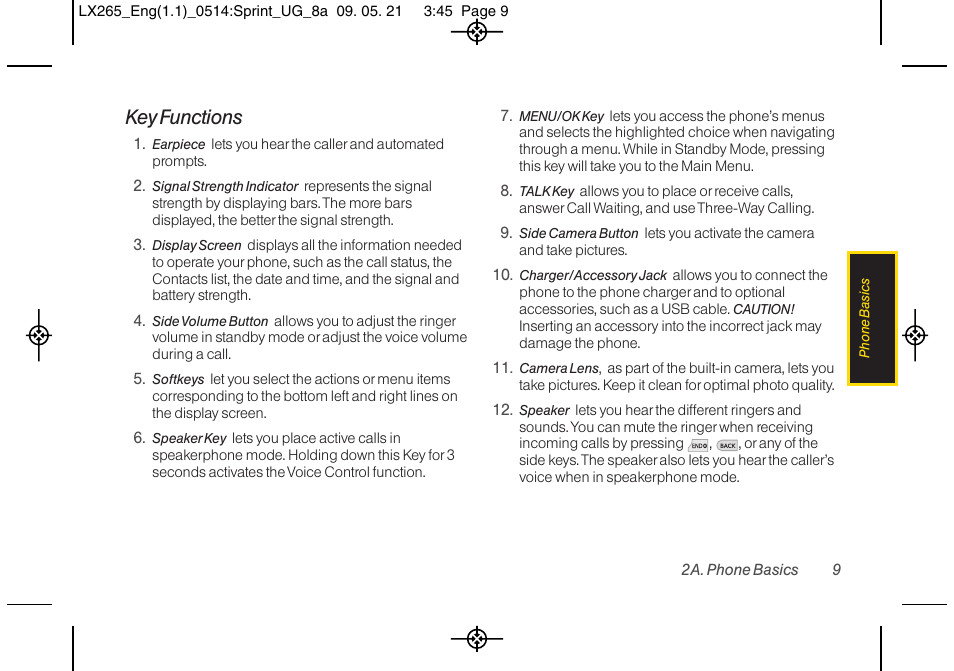 Key functions | LG LGLX265 User Manual | Page 21 / 160