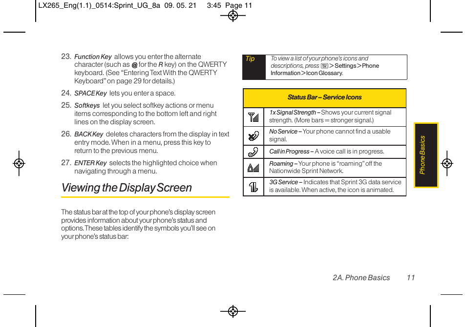 Viewing the display screen | LG LGLX265 User Manual | Page 23 / 160