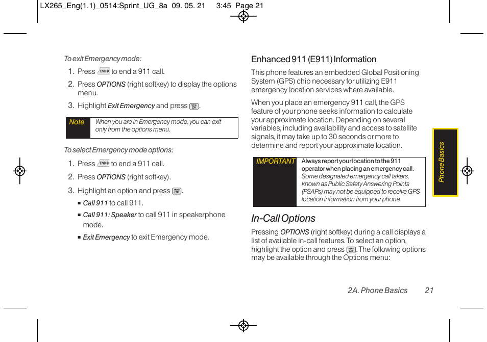 In-call options | LG LGLX265 User Manual | Page 33 / 160