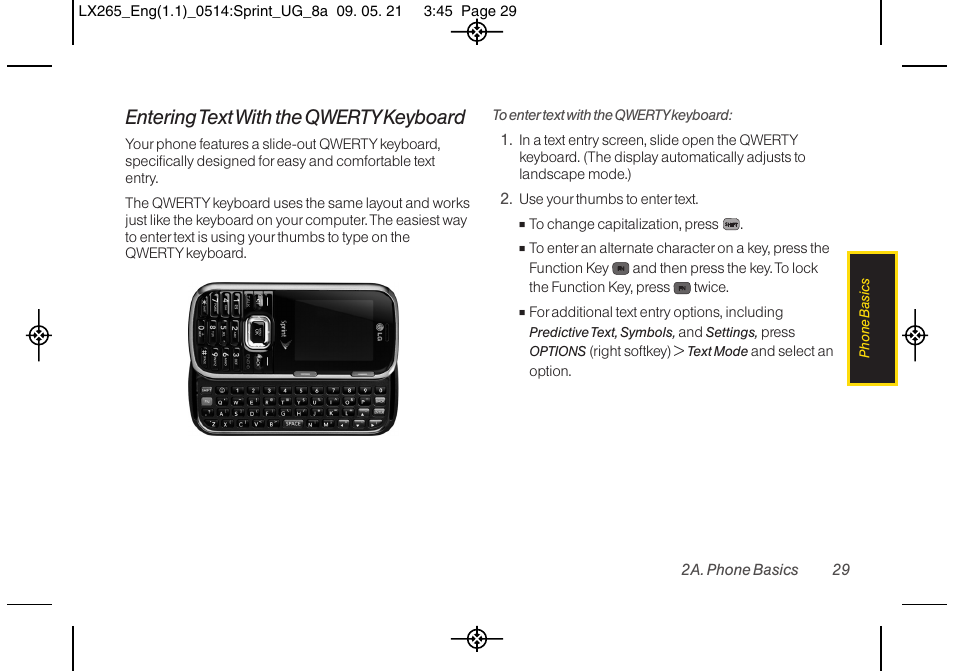 Entering text with the qwerty keyboard | LG LGLX265 User Manual | Page 41 / 160