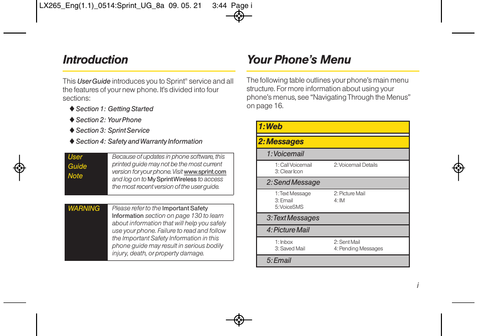 Introduction, Your phone’s menu | LG LGLX265 User Manual | Page 7 / 160