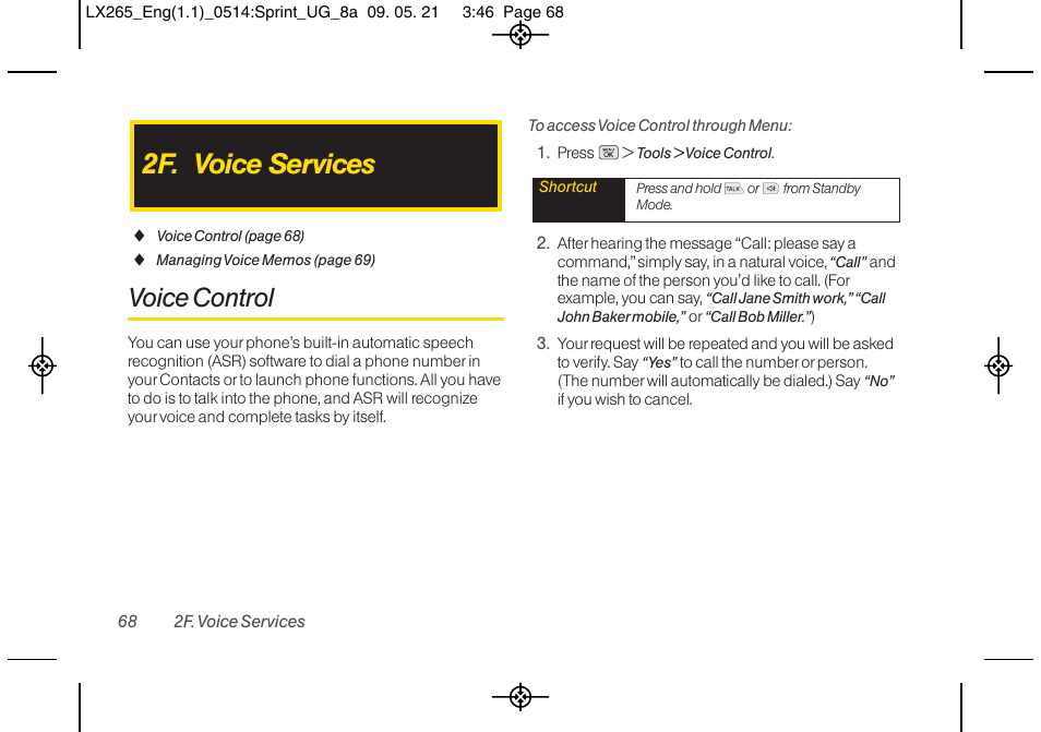 2f. voice services, Voice control | LG LGLX265 User Manual | Page 80 / 160