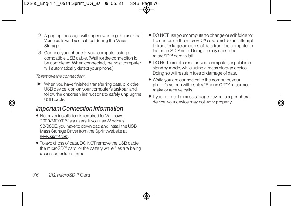 Important connection information | LG LGLX265 User Manual | Page 88 / 160