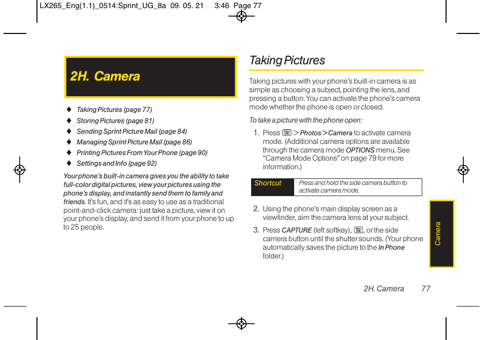 2h. camera, Taking pictures | LG LGLX265 User Manual | Page 89 / 160