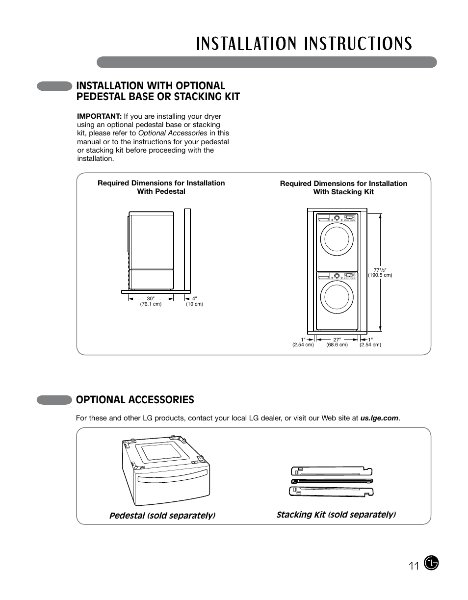 Optional accessories | LG DLGX0002TM User Manual | Page 11 / 92