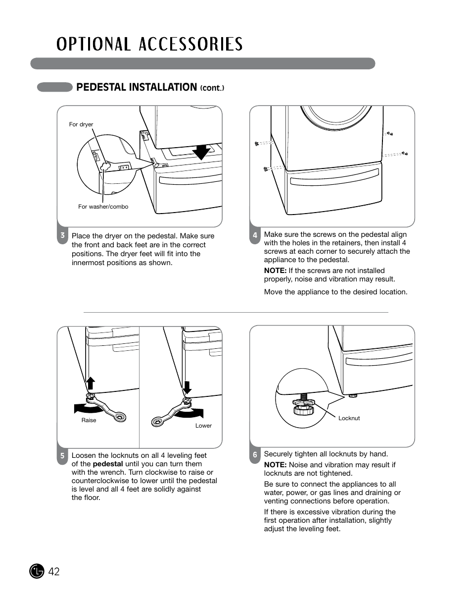 Pedestal installation | LG DLGX0002TM User Manual | Page 42 / 92