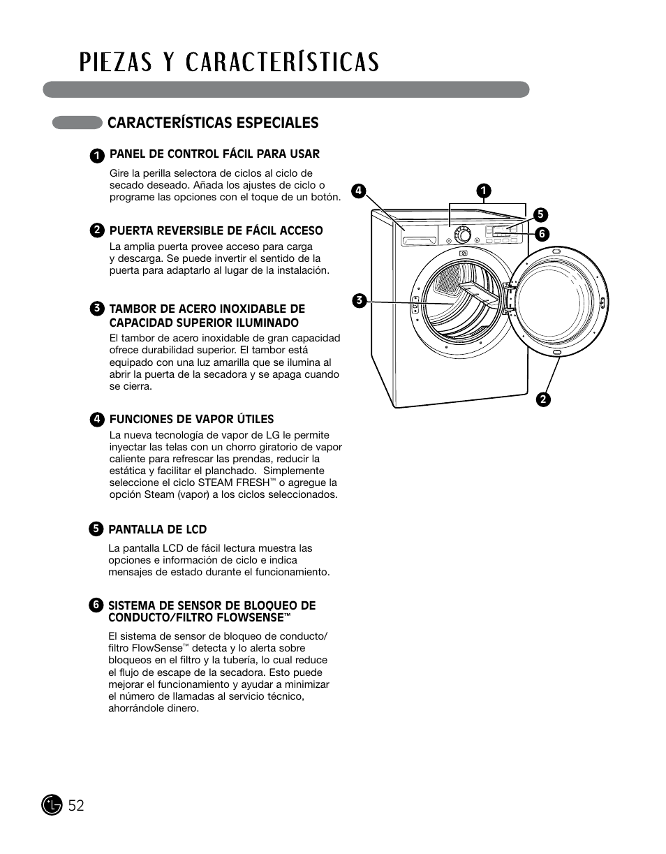 Características especiales | LG DLGX0002TM User Manual | Page 52 / 92