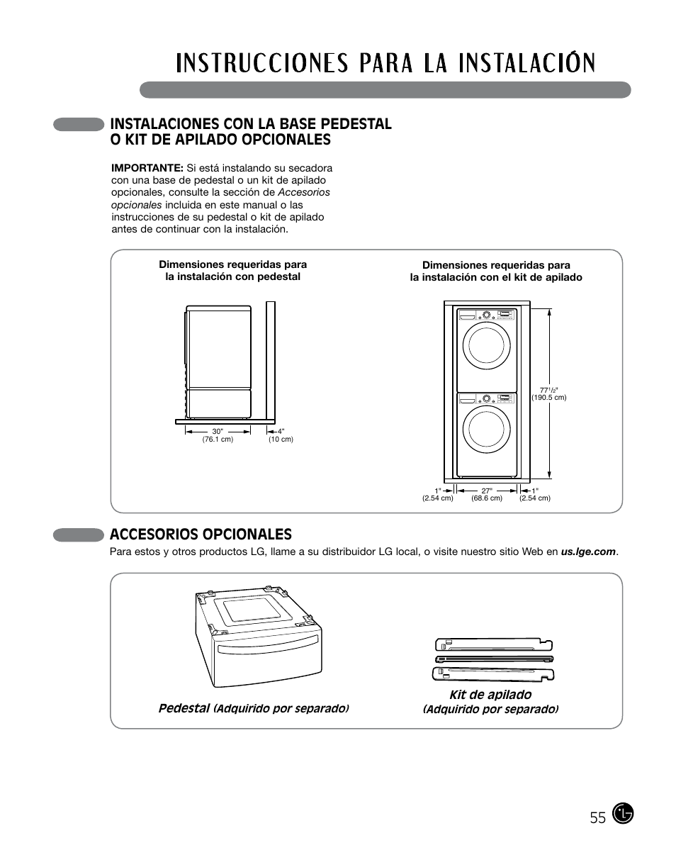 Accesorios opcionales | LG DLGX0002TM User Manual | Page 55 / 92