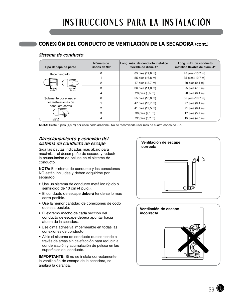 Cont.), Sistema de conducto | LG DLGX0002TM User Manual | Page 59 / 92