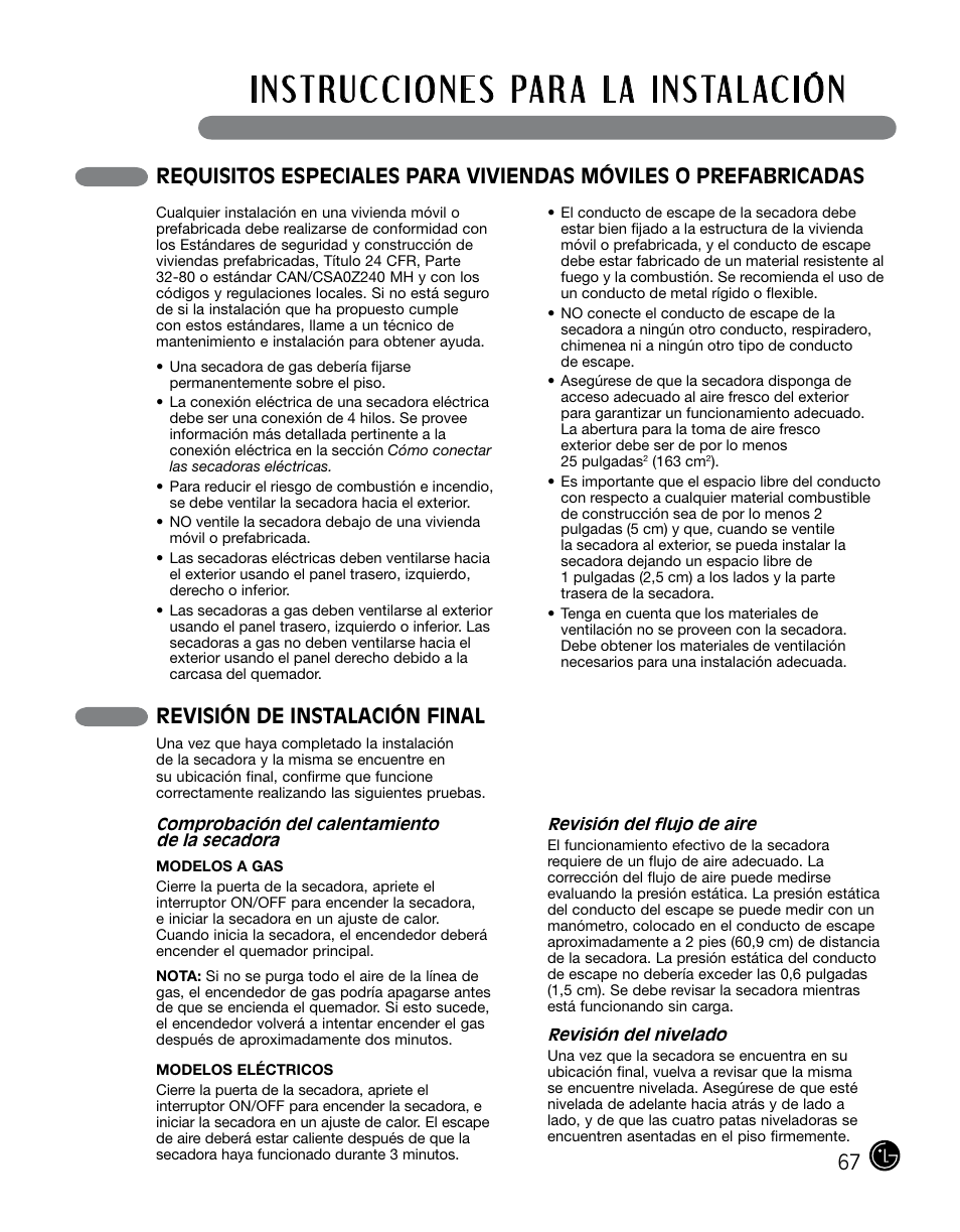 Revisión de instalación final | LG DLGX0002TM User Manual | Page 67 / 92