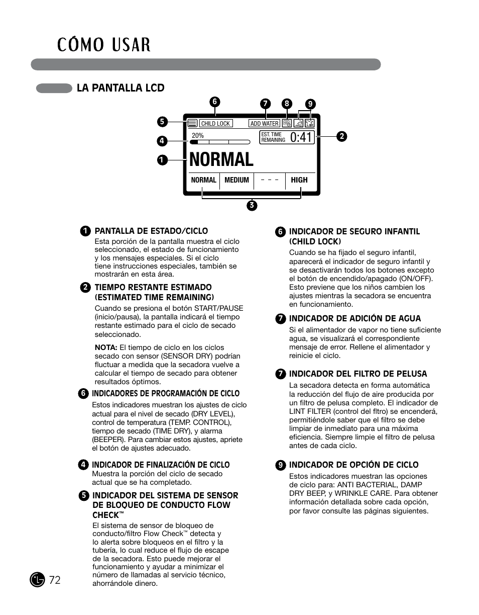 Normal, La pantalla lcd | LG DLGX0002TM User Manual | Page 72 / 92