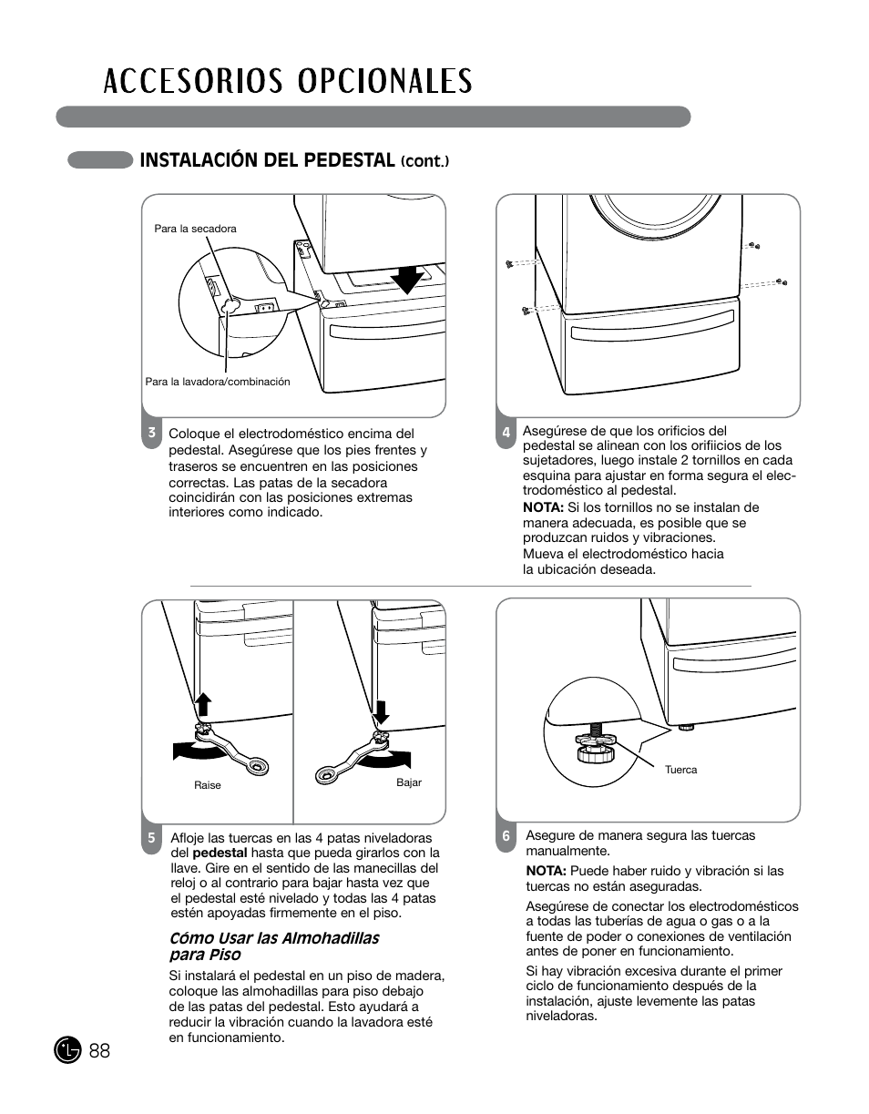Instalación del pedestal | LG DLGX0002TM User Manual | Page 88 / 92