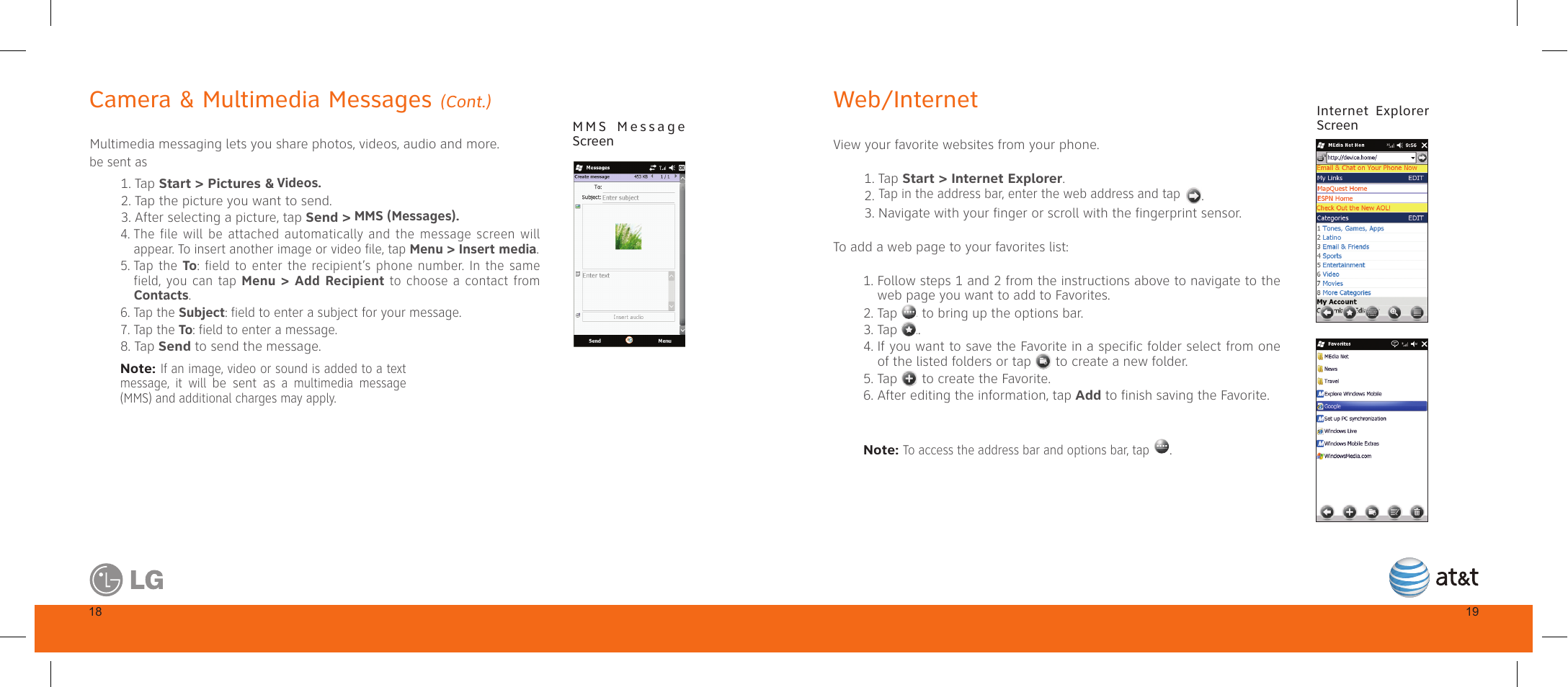 Camera & multimedia messages, Web/internet, Cont.) | LG GW820 User Manual | Page 11 / 17