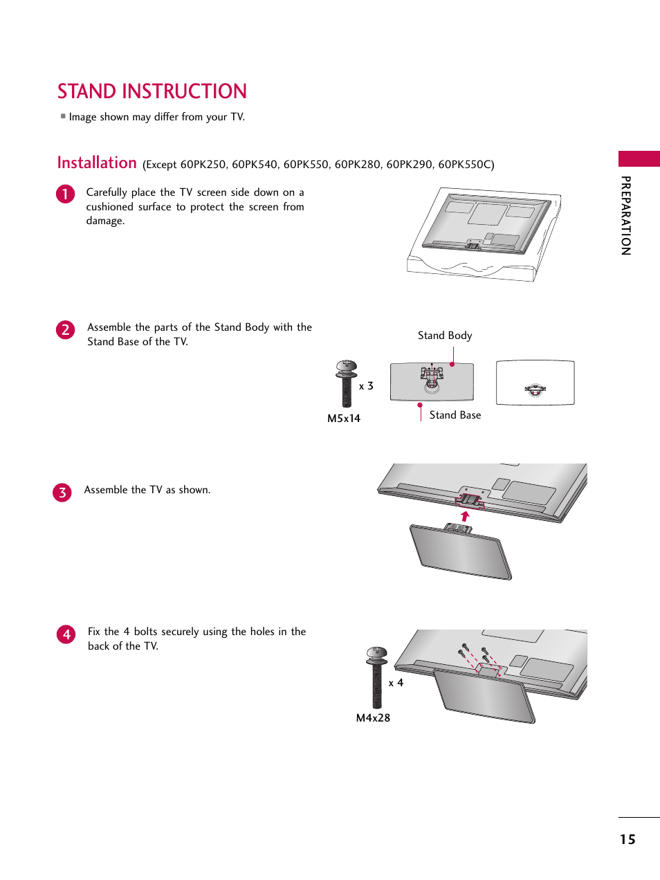 Stand instruction, Installation | LG 50PK550C User Manual | Page 15 / 120