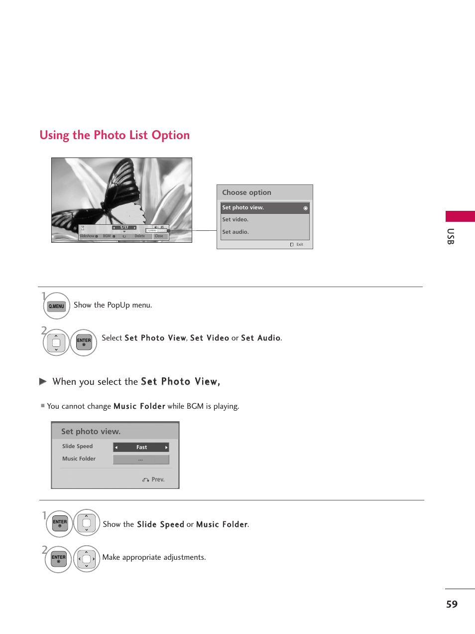 Using the photo list option | LG 50PK550C User Manual | Page 59 / 120