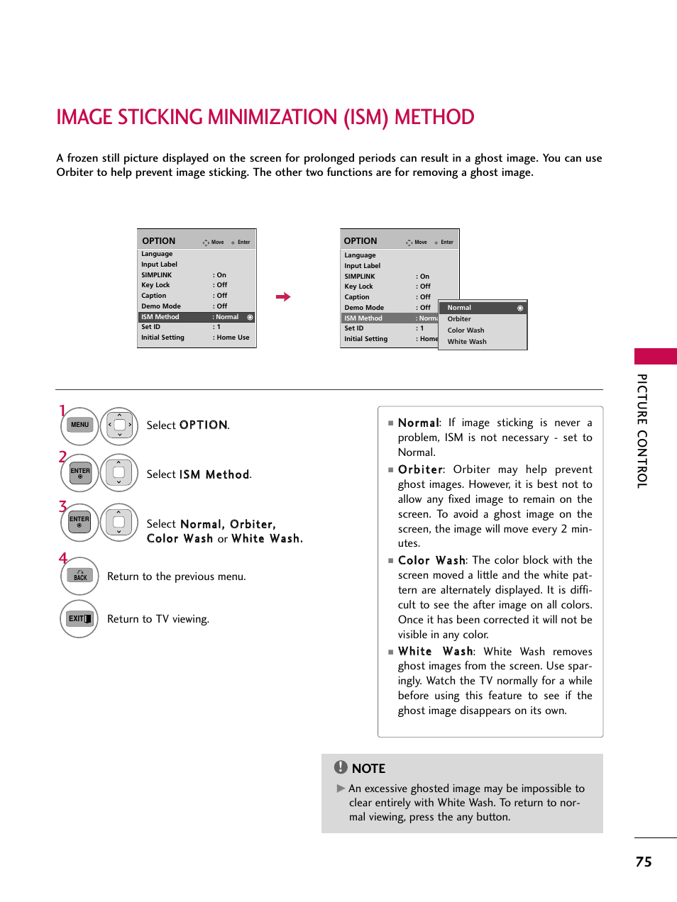 Image sticking minimization (ism) method, Picture contr ol | LG 50PK550C User Manual | Page 75 / 120