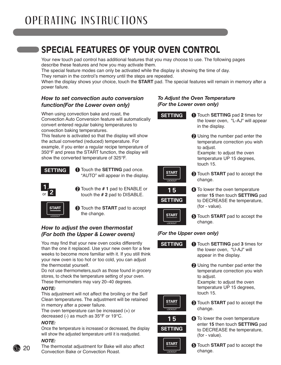 Special features of your oven control | LG LDE3019ST User Manual | Page 20 / 55