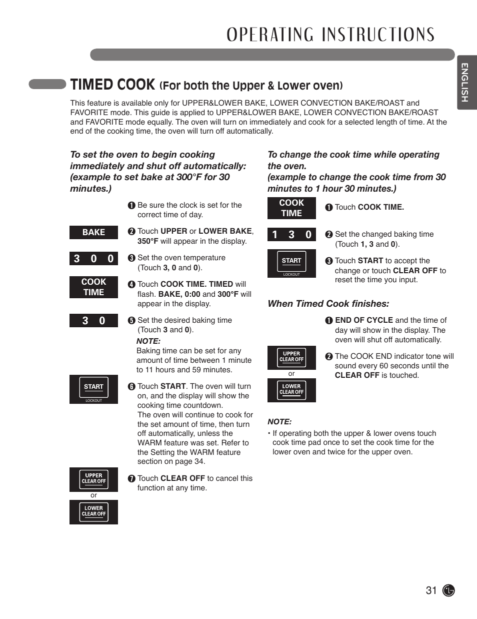 Timed cook, For both the upper & lower oven) | LG LDE3019ST User Manual | Page 31 / 55