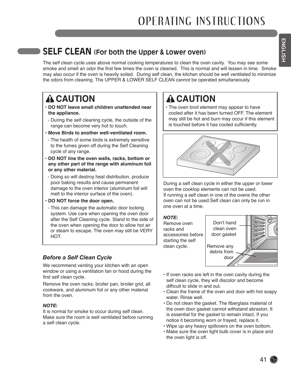 Self clean, Caution, For both the upper & lower oven) | LG LDE3019ST User Manual | Page 41 / 55