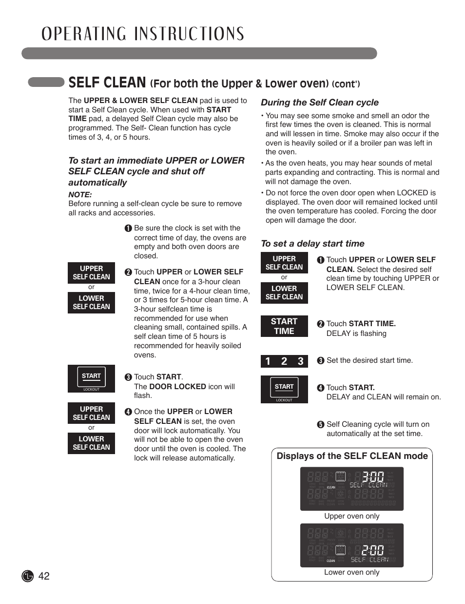 Self clean, For both the upper & lower oven) | LG LDE3019ST User Manual | Page 42 / 55