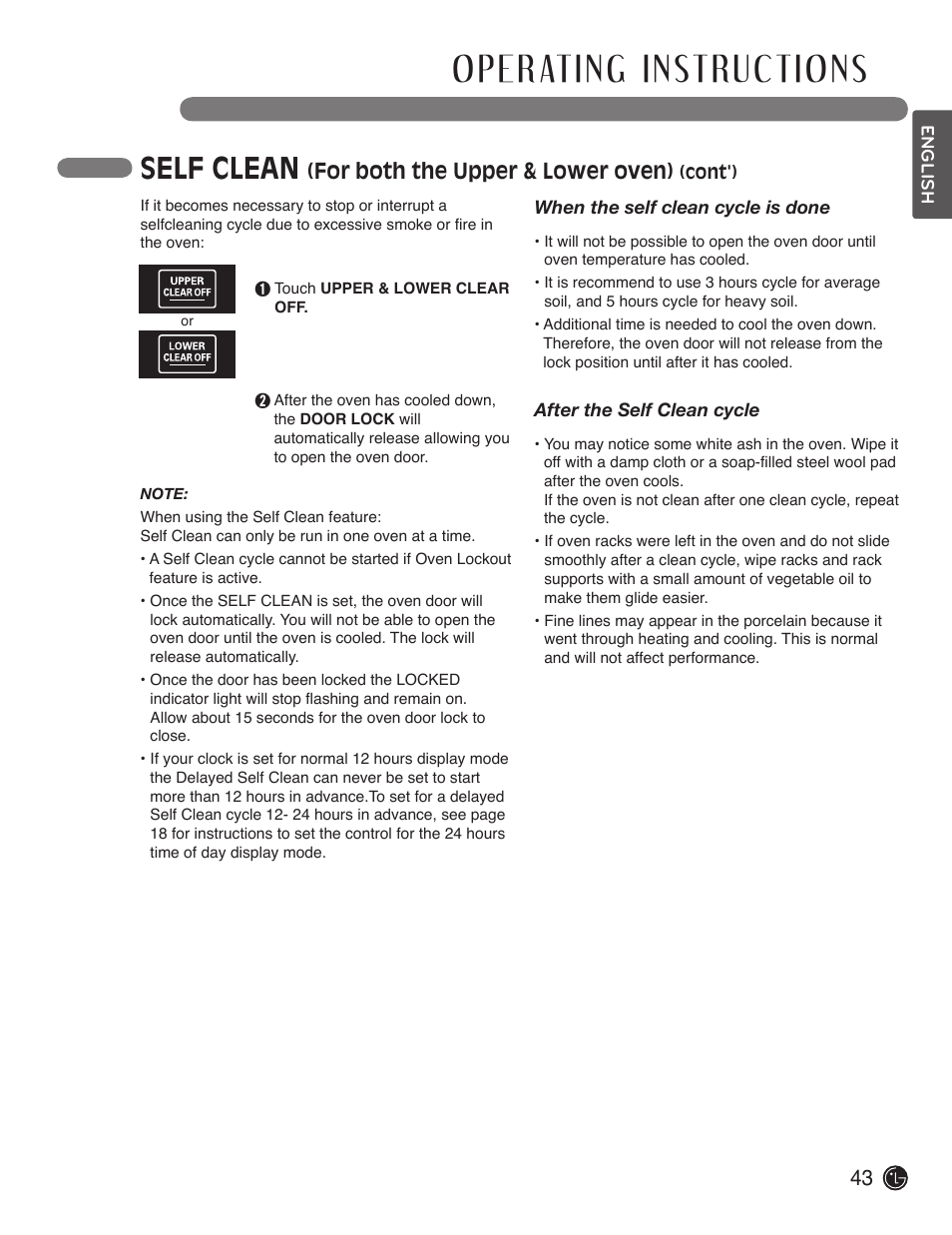 Self clean, For both the upper & lower oven) | LG LDE3019ST User Manual | Page 43 / 55