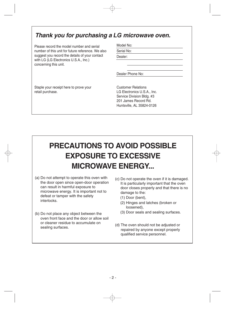 LG LMV1630ST User Manual | Page 2 / 30