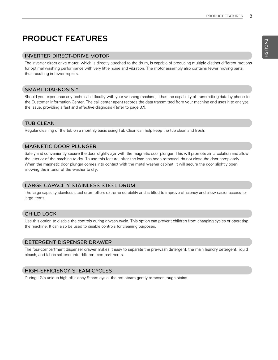 Product features | LG WM3250HVA User Manual | Page 4 / 81