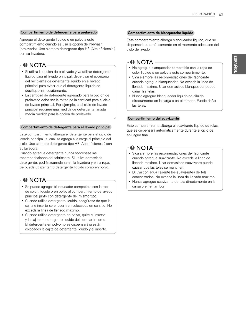 O nota, Q nota, Nota | LG WM3250HVA User Manual | Page 62 / 81