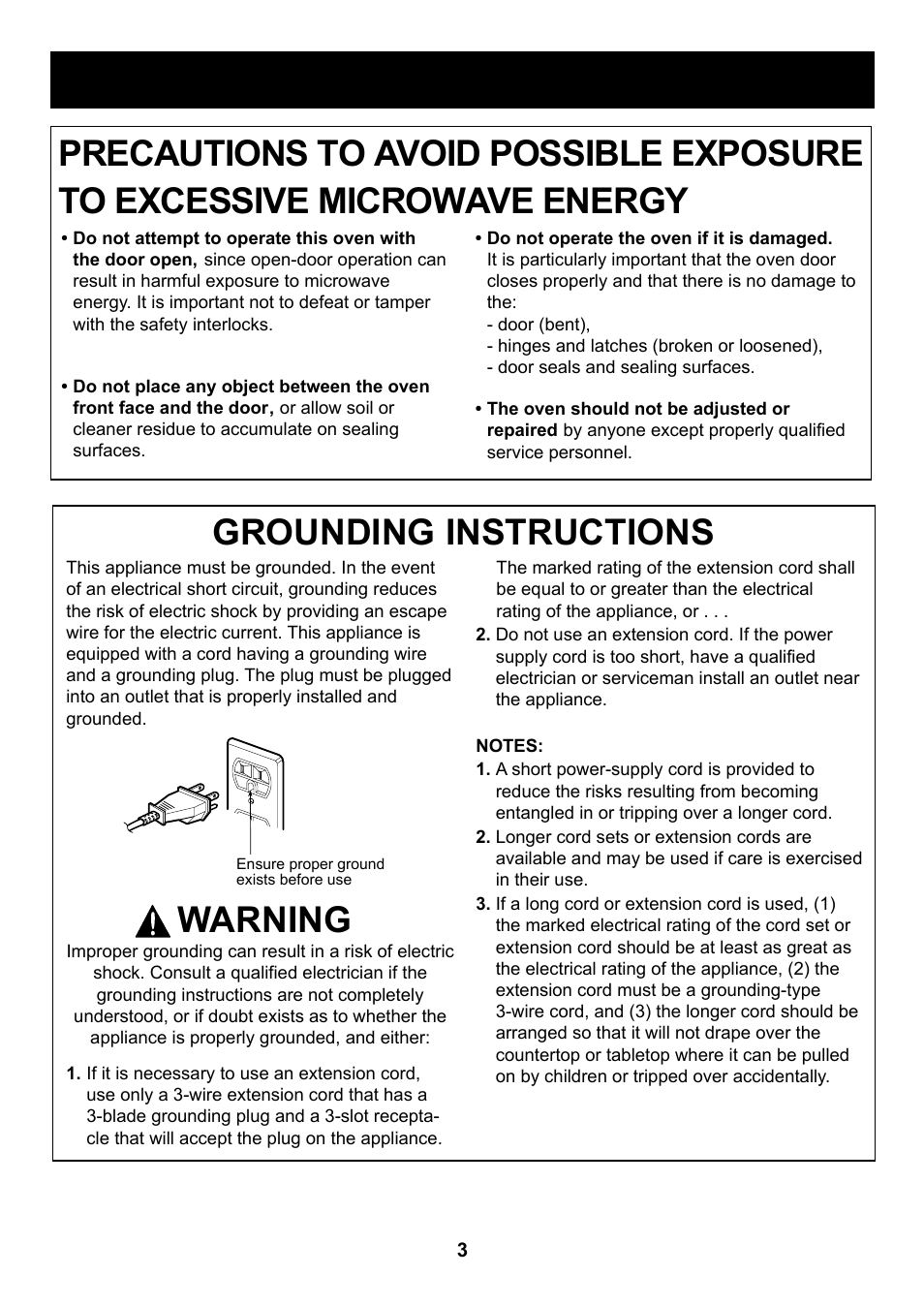Warning, Safety | LG LCS1410SW User Manual | Page 3 / 25