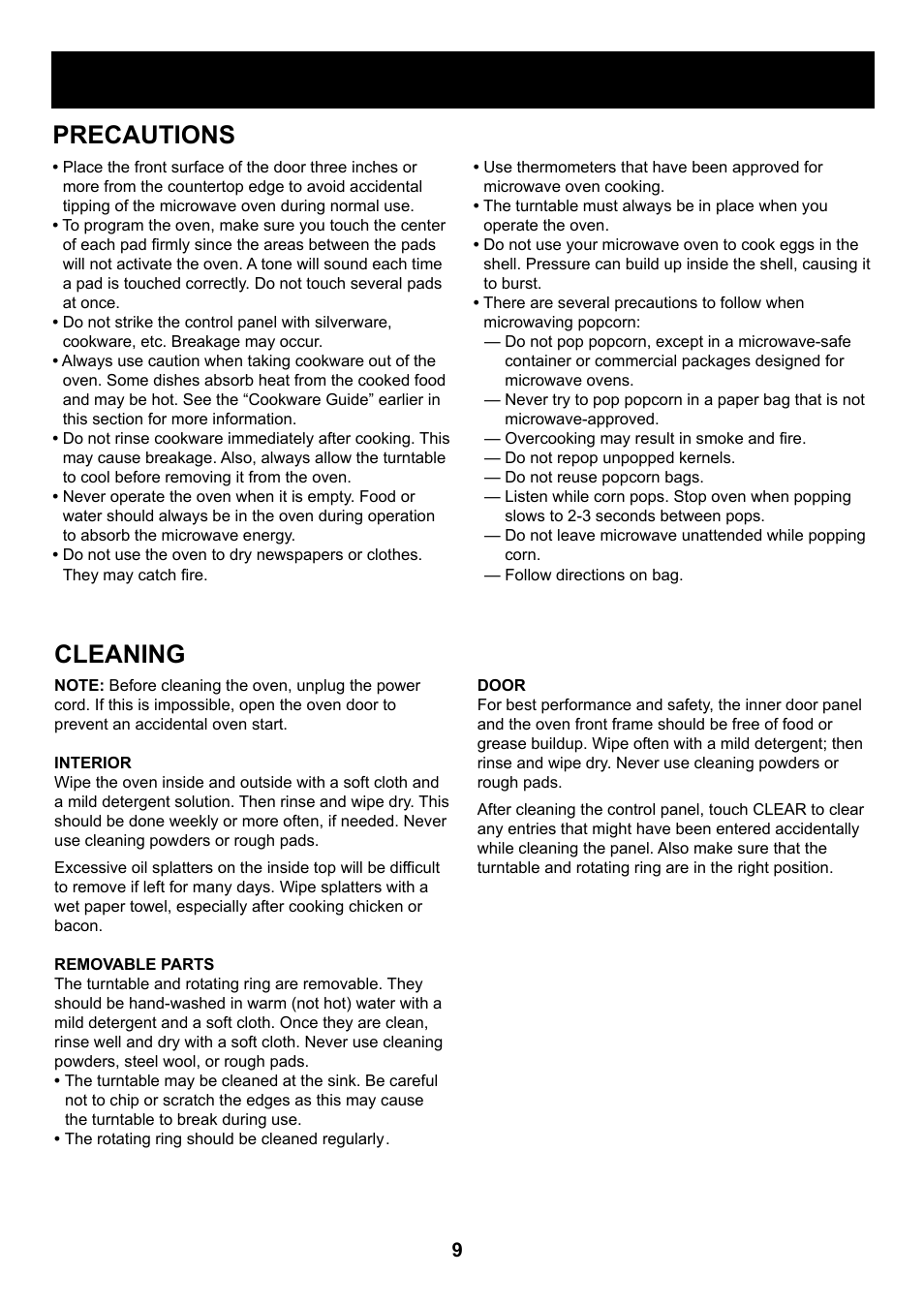 Understanding your microwave oven, Cleaning precautions | LG LCS1410SW User Manual | Page 9 / 25