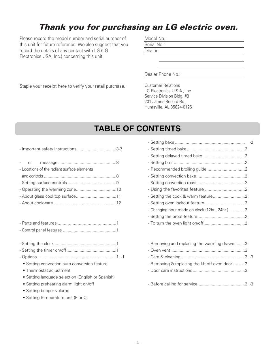 LG LRE30757ST User Manual | Page 2 / 41