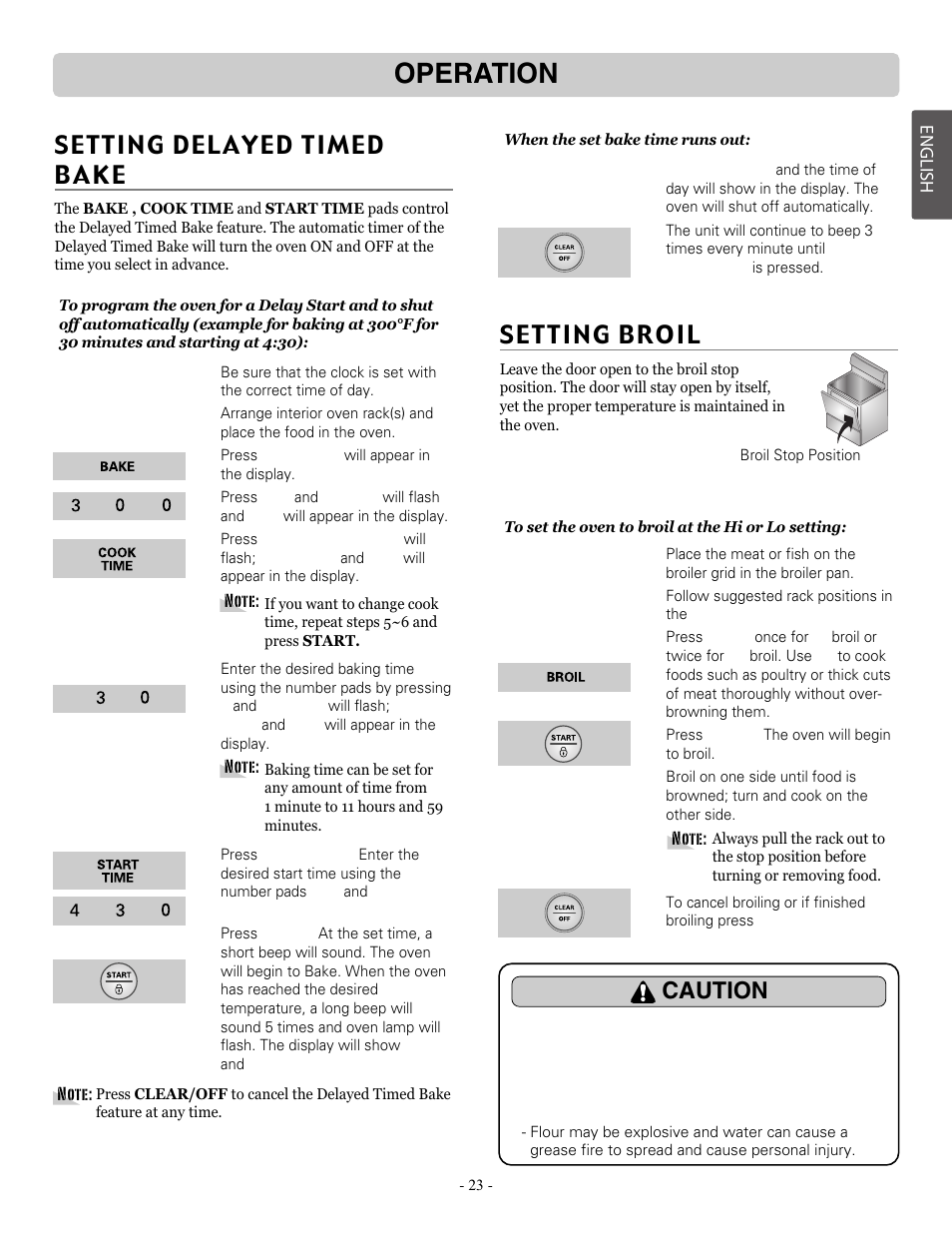 Operation, Setting broil, Caution | LG LRE30757ST User Manual | Page 23 / 41