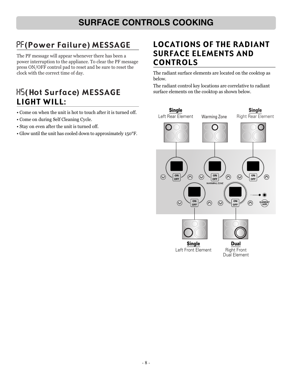 Surface controls cooking | LG LRE30757ST User Manual | Page 8 / 41