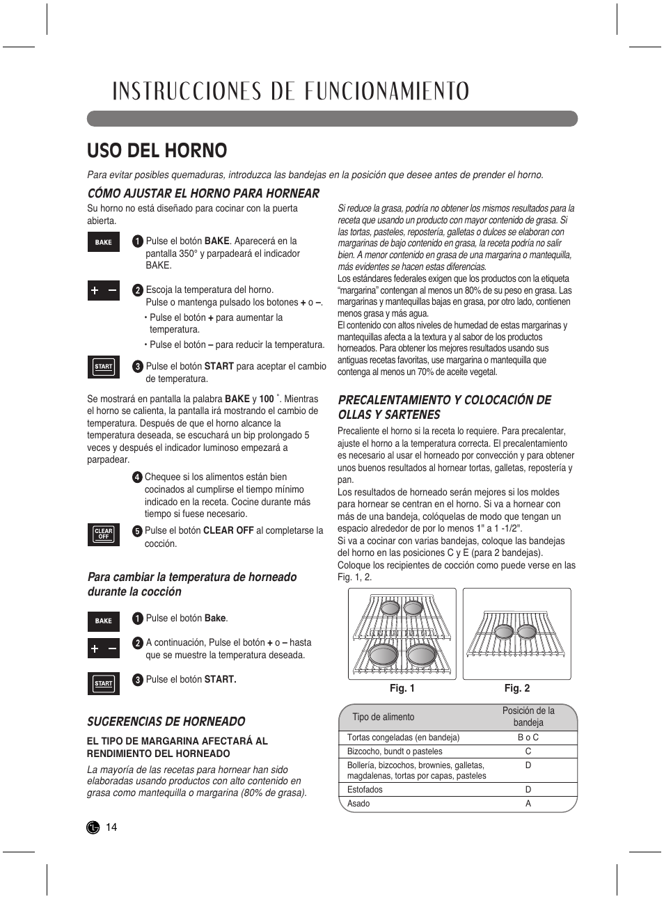 Instrucciones de funcionamiento, Uso del horno | LG LRG3021ST User Manual | Page 50 / 76