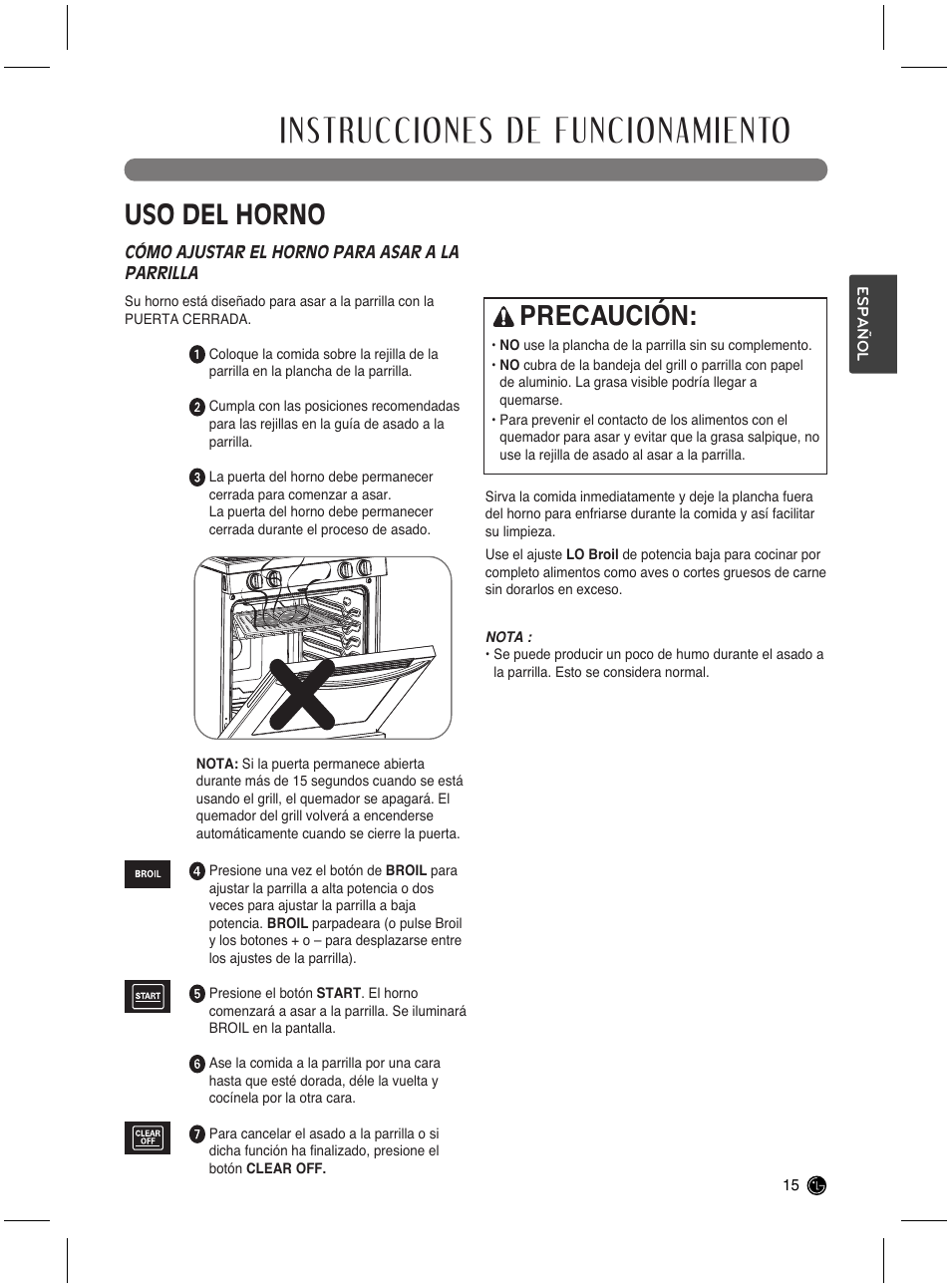 Instrucciones de funcionamiento, Uso del horno, Precaución | LG LRG3021ST User Manual | Page 51 / 76