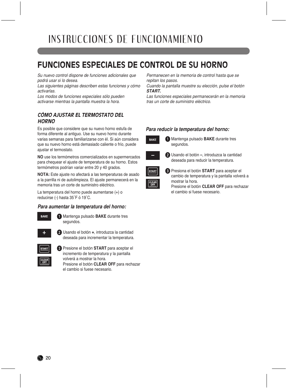 Instrucciones de funcionamiento, Funciones especiales de control de su horno | LG LRG3021ST User Manual | Page 56 / 76
