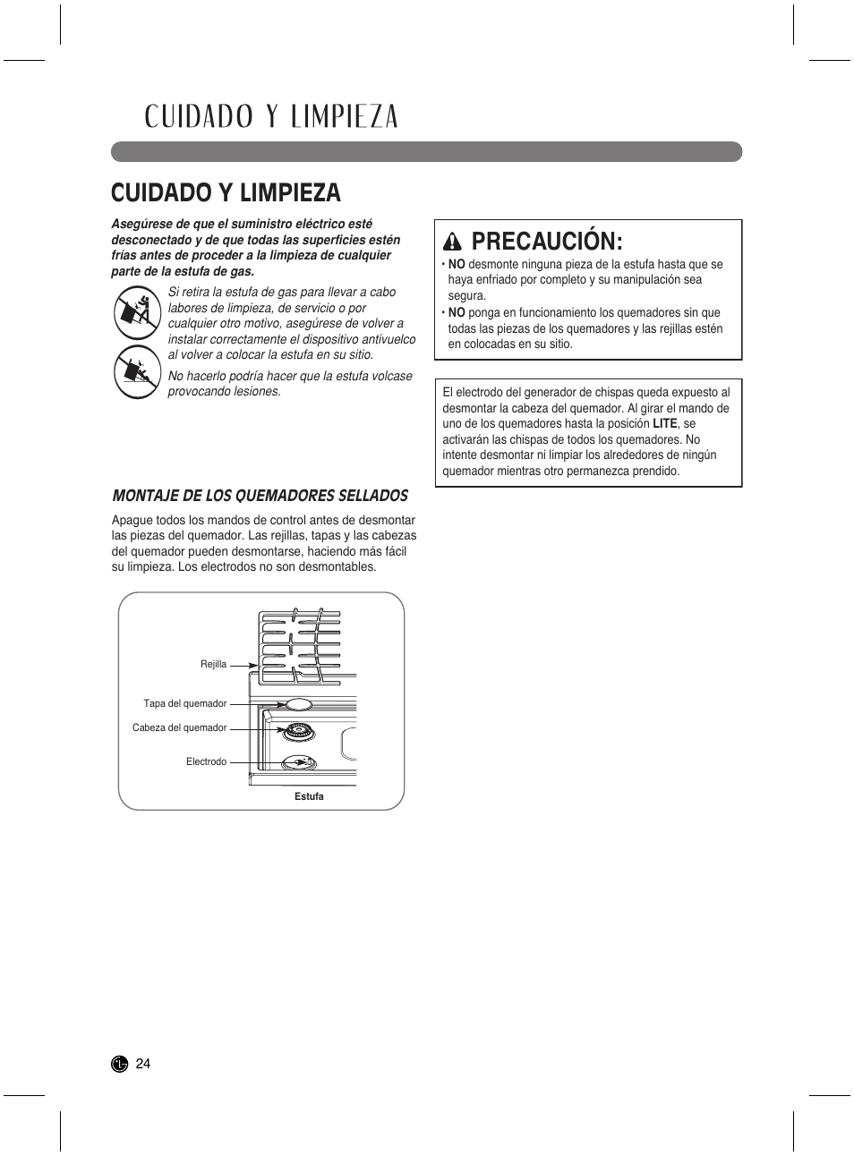 Cuidado y limpieza, Precaución | LG LRG3021ST User Manual | Page 60 / 76