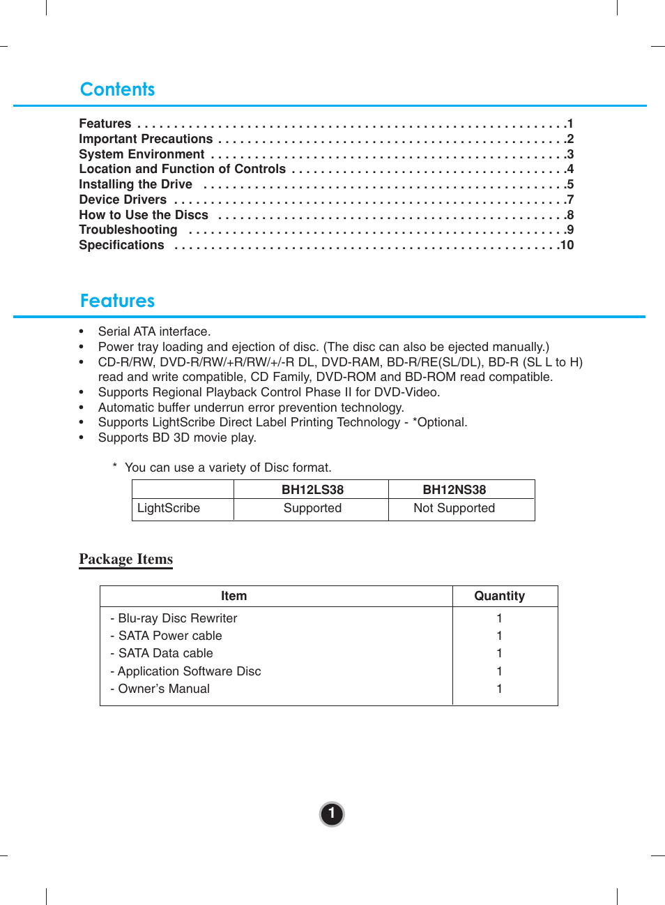 Contents features | LG BH12LS38 User Manual | Page 4 / 15