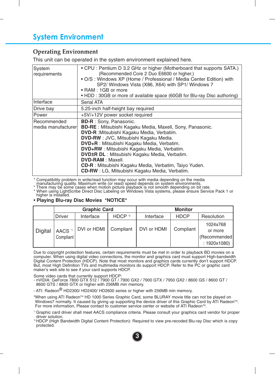 System environment, 3operating environment, Digital | LG BH12LS38 User Manual | Page 6 / 15