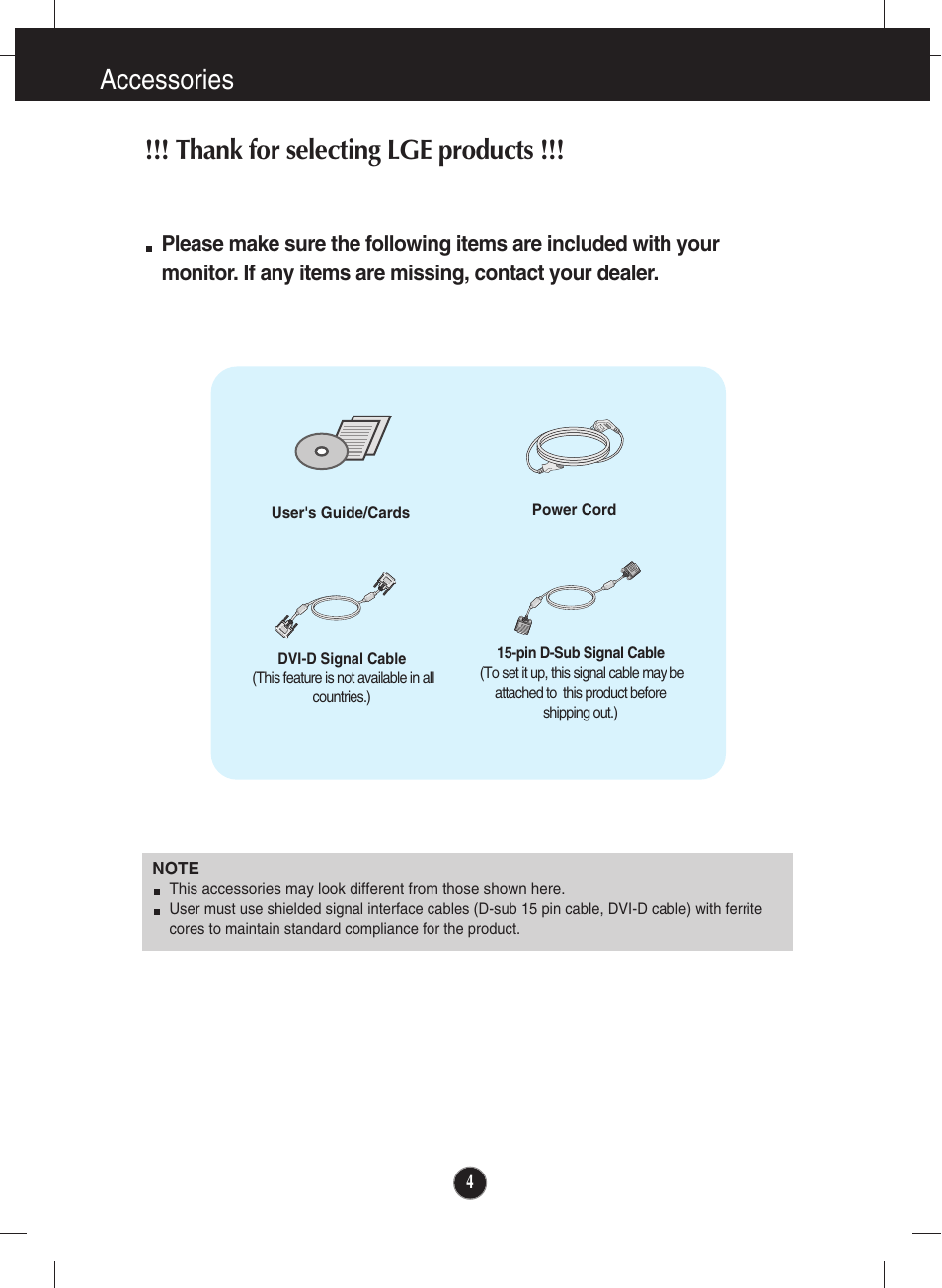 Accessories | LG E1910P-BN User Manual | Page 5 / 32