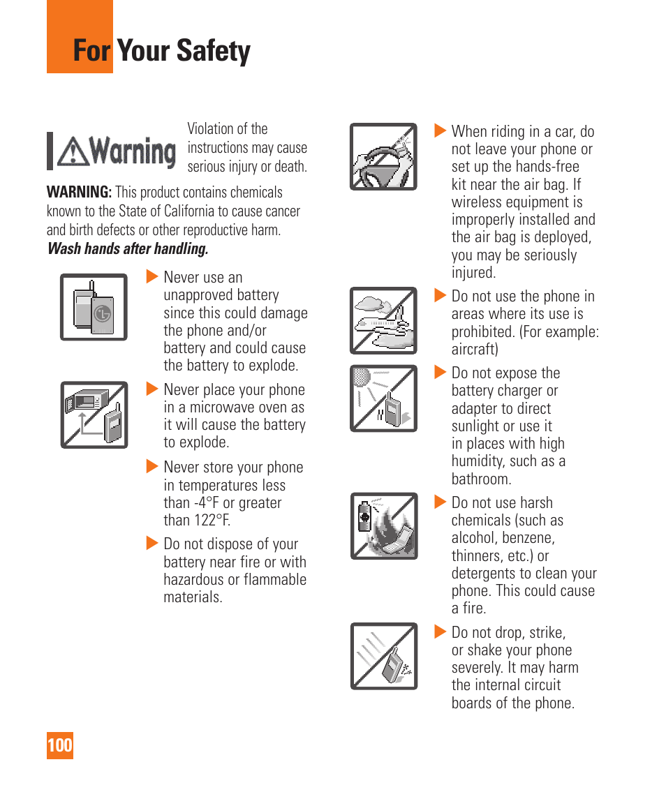 For your safety | LG LGD850 User Manual | Page 100 / 131